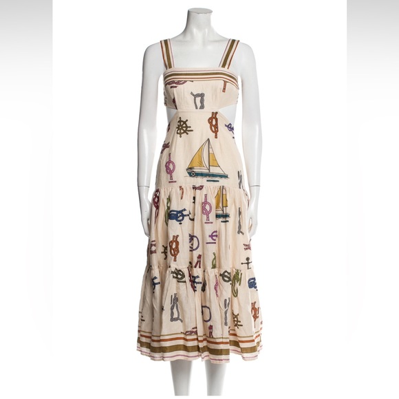 ALEMAIS Dresses & Skirts - Alemais Cream Nautical Print Midi Dress with Multicolor Motifs